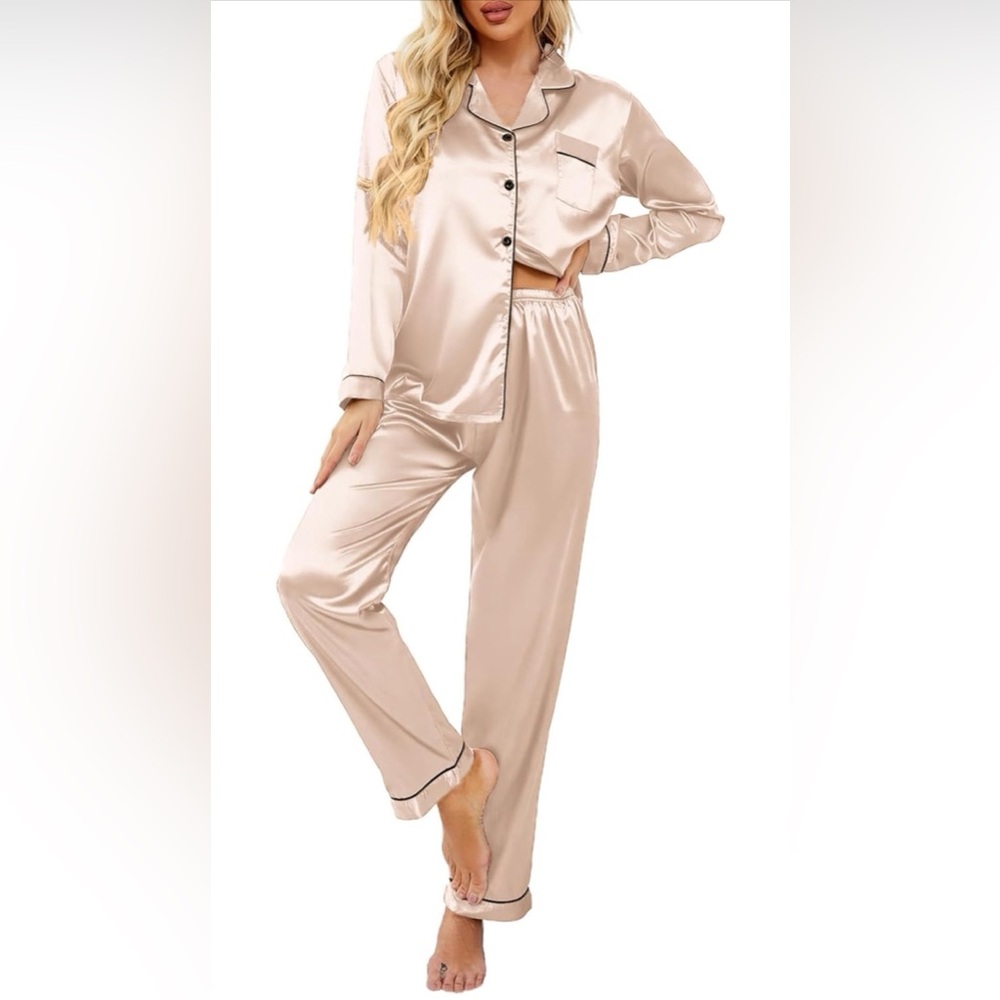 Champagne Women's Classic Button Down Long Pajama Set
